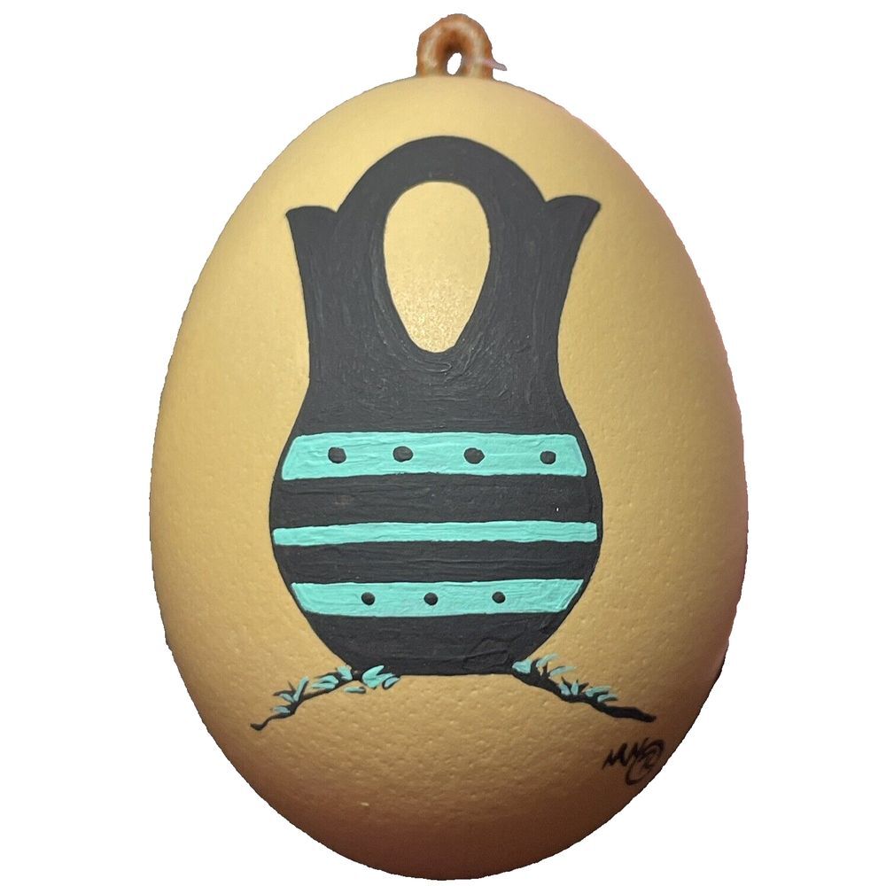 Painted Artist Signed Real Egg‎ New Mexico Southwest Wedding Vase Ornament